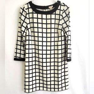 J.Crew Womens 3 Quarter Sleeve Checkered Black White Dress Size 00 Back Button